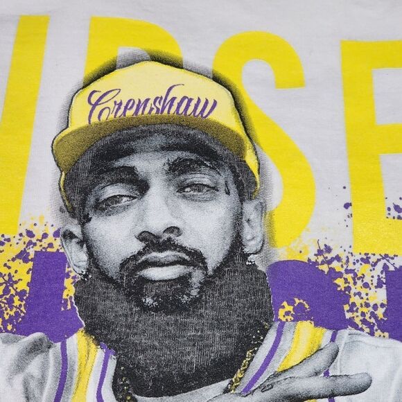 Nipsey Hussle Unisex Lakers Heavyweight Tee White Purple & Gold M TINY FLAWS - Picture 7 of 13
